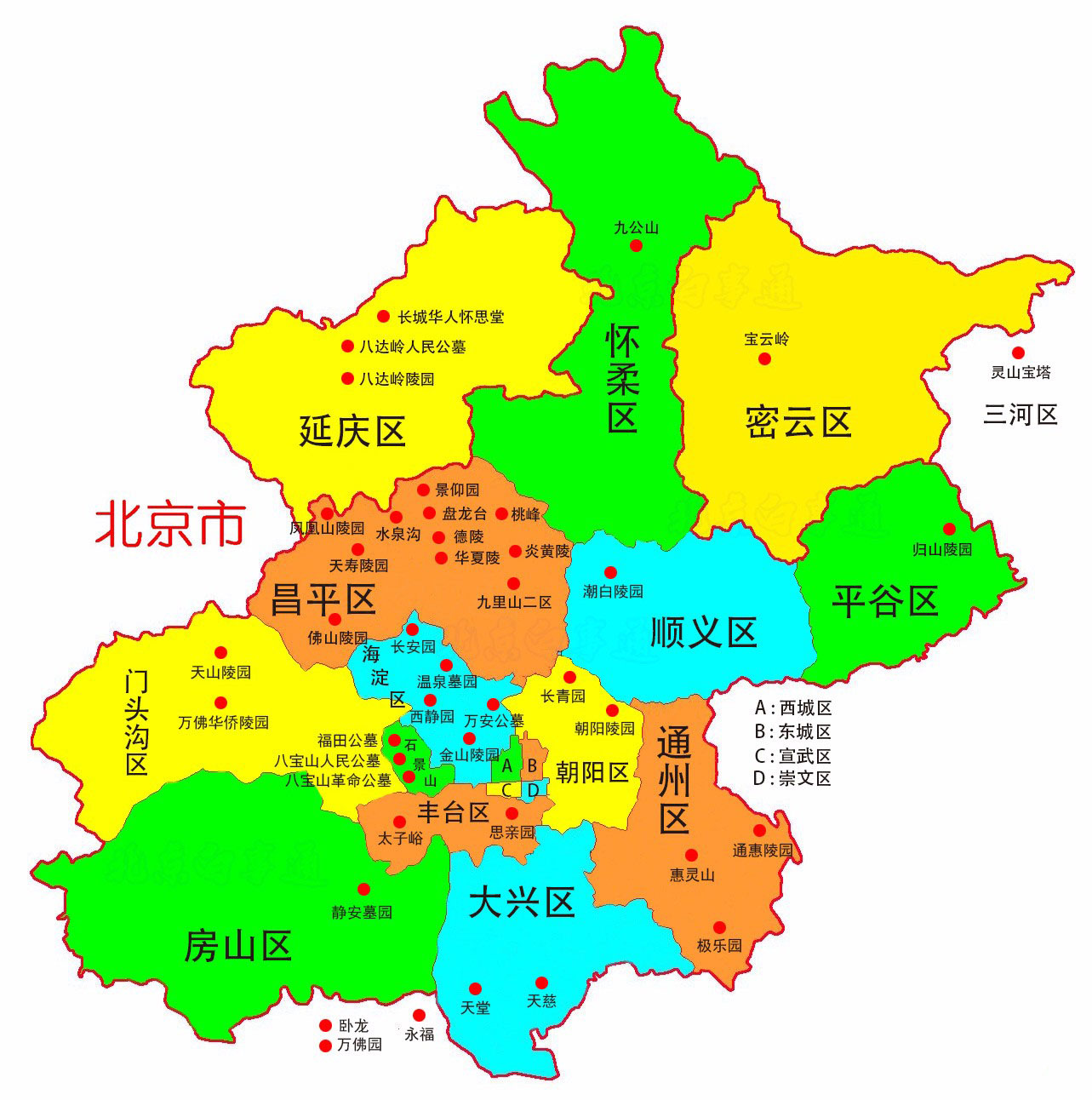 北京墓地陵园分布图,北京墓地交通位置分布情况